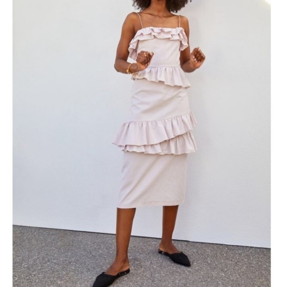 Brock Collection × H&M Ruffle Flounced Dress Linen Blend Size Medium Blogger Fav - Picture 2 of 14